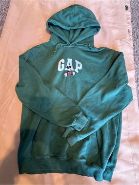 GAP Teal Green Hooded Sweatshirt with Front Logo Cartoon Accent